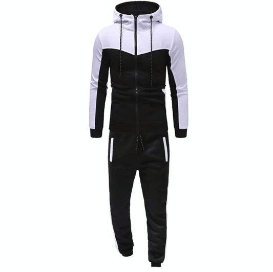 Men's Hooded Color Block Casual Cardigan Set