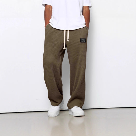Waffle Straight Pants Fashion Brand Loose Loose Drawstring Pockets Trousers Casual Men's Clothing