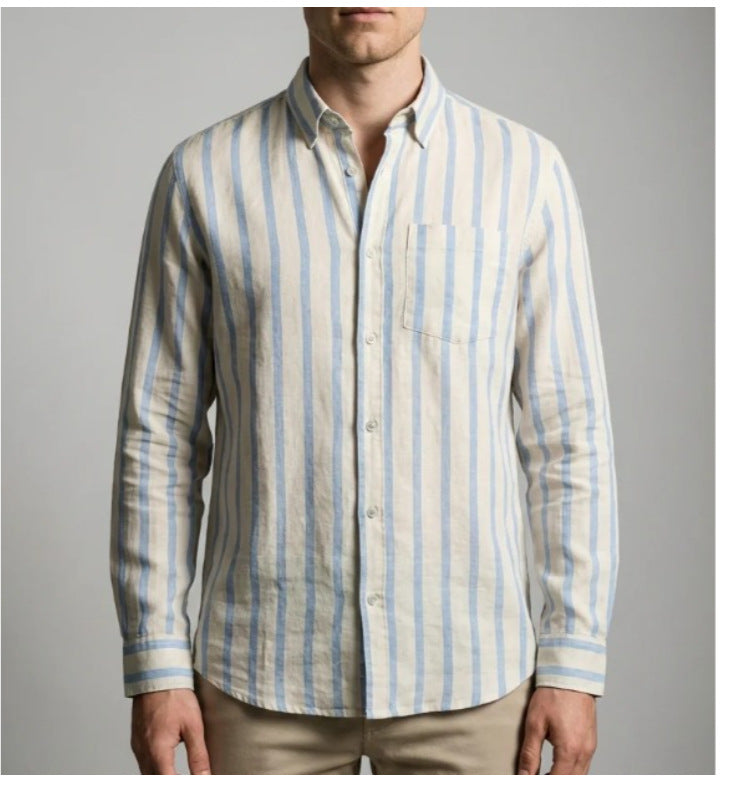 Striped Print Shirt Casual Loose Long-sleeved Shirt Men's Clothing