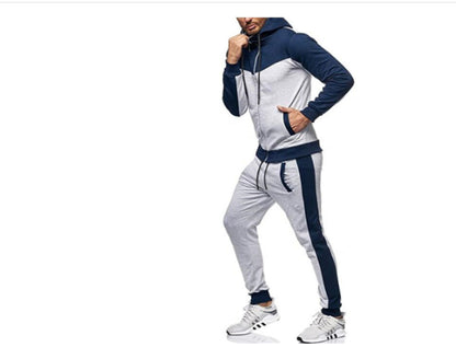 Men's Hooded Color Block Casual Cardigan Set