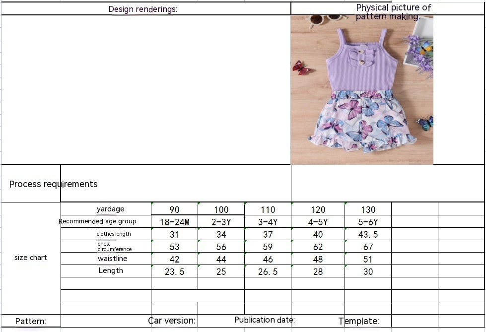 Ensemble deux pièces avec short papillon à rayures et bretelles violettes