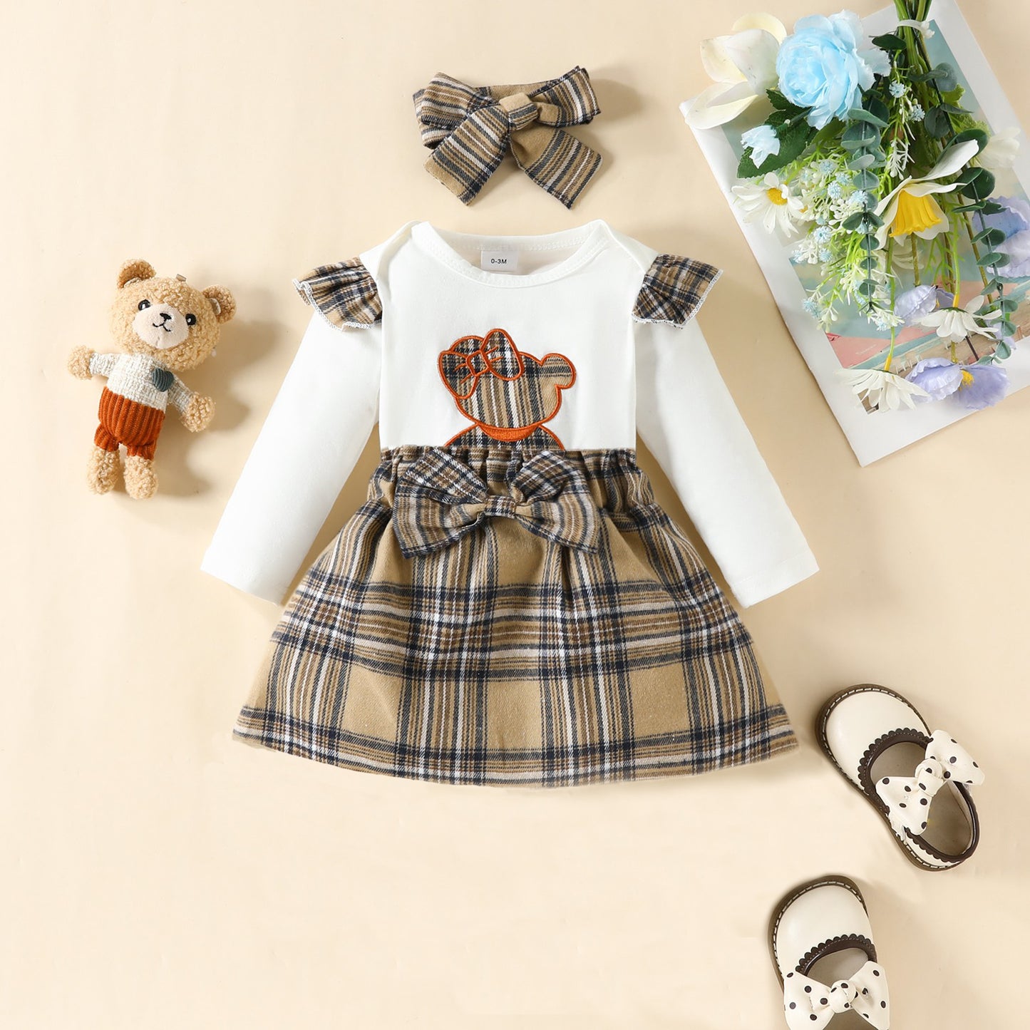 Children's Top Bow Plaid Skirt