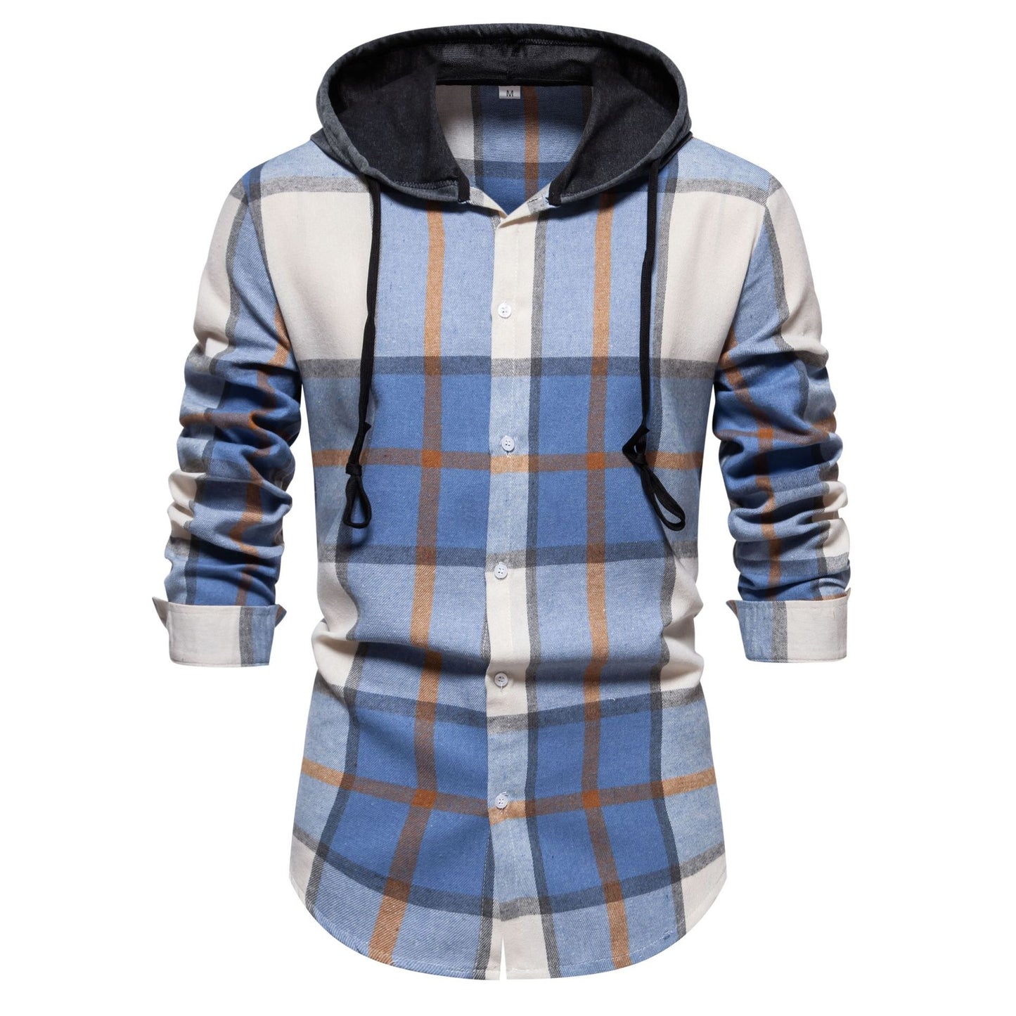 Casual Hooded Men's Plaid Long Sleeve Shirt