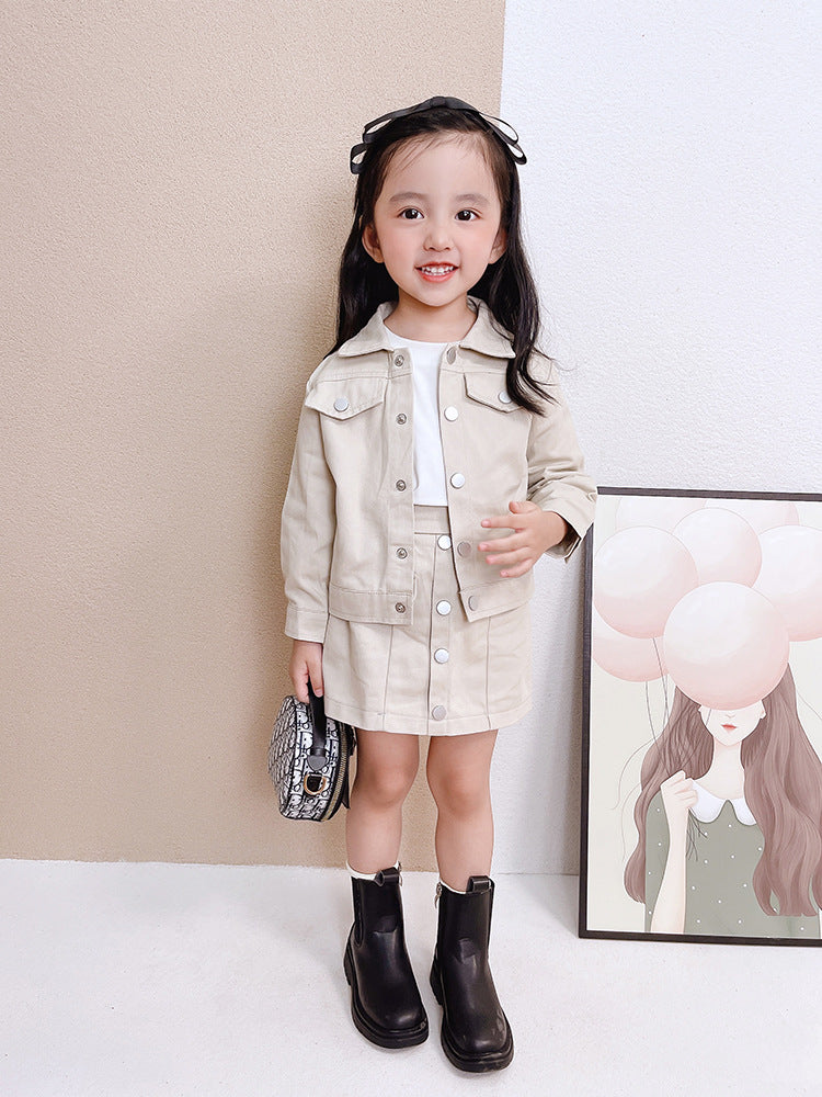 Children's Korean Style Coat Baby Skirt Two Piece Set