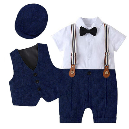 Children's Gentleman Short-sleeved Jumpsuit Vest Hat Set