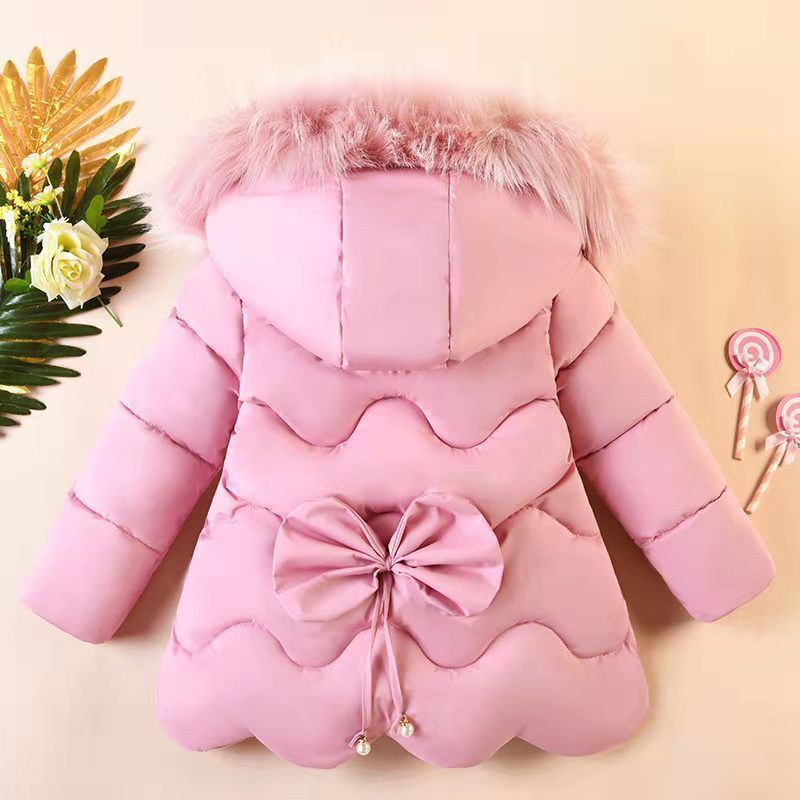 Girls' Fashion Big Fur Collar Down Cotton Jacket