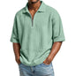 Men's Waffle-Weave Short-Sleeved Shirts Summer Solid Color Lapel Polo Shirt T-Shirt Beach Style Tops