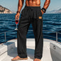 New Men's Cotton And Linen Drawstring Straight Leg Pants