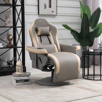 Manual Recliner Armchair PU Leather Lounge Chair W Adjustable Leg Rest, 135 Reclining Function, 360 Swivel, Grey