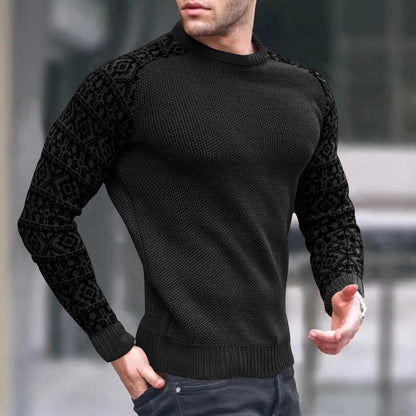 European And American Men's Round Neck Waffle Sweater