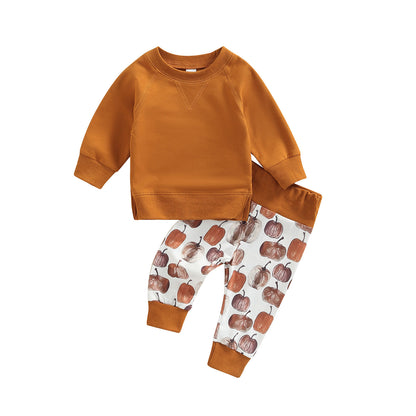 Halloween Children's Long Sleeve Sweatshirt Pumpkin Print Pants Set