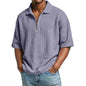 Men's Waffle-Weave Short-Sleeved Shirts Summer Solid Color Lapel Polo Shirt T-Shirt Beach Style Tops