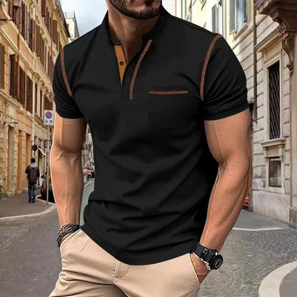 Men's Short Sleeve Polo Shirt Henry T-shirts - Casual Summer Quick Dry Top - Breathable Cotton Blend Knit Tee Sports Street Fashion Top