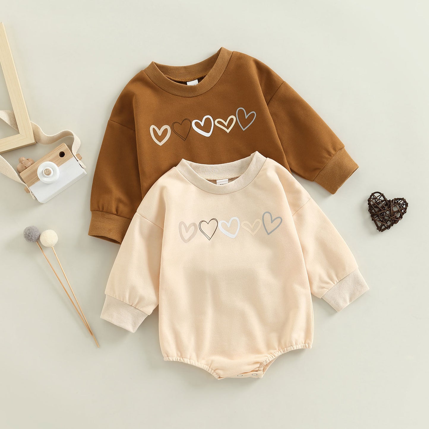 Children's Love Embroidered One-piece Long Sleeve Romper