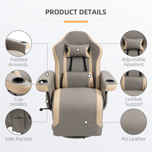 Manual Recliner Armchair PU Leather Lounge Chair W Adjustable Leg Rest, 135 Reclining Function, 360 Swivel, Grey