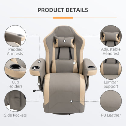 Manual Recliner Armchair PU Leather Lounge Chair W Adjustable Leg Rest, 135 Reclining Function, 360 Swivel, Grey