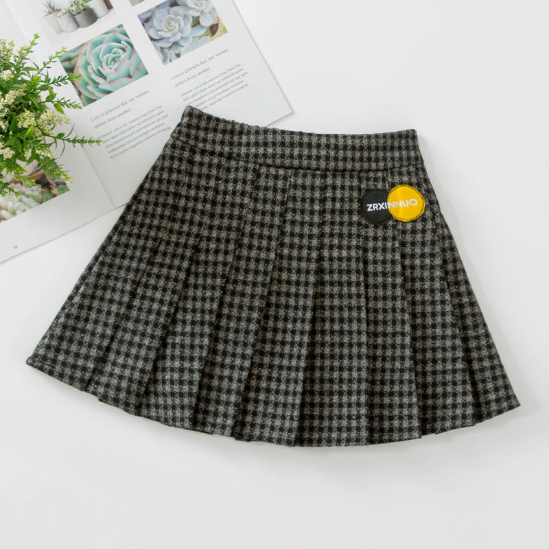 Autumn And Winter New Style Western Children Plaid Pleated Skirt