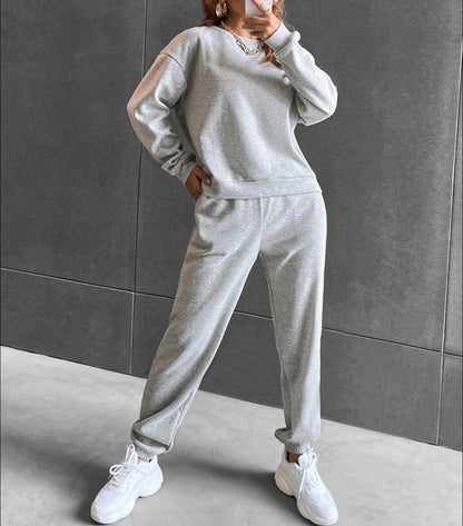 Women's Solid Color Long Sleeve Crew Neck Casual Fashion Sports Sweater Suit