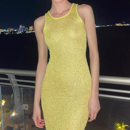 Fashionable Sleeveless Sequin Knitted Dress