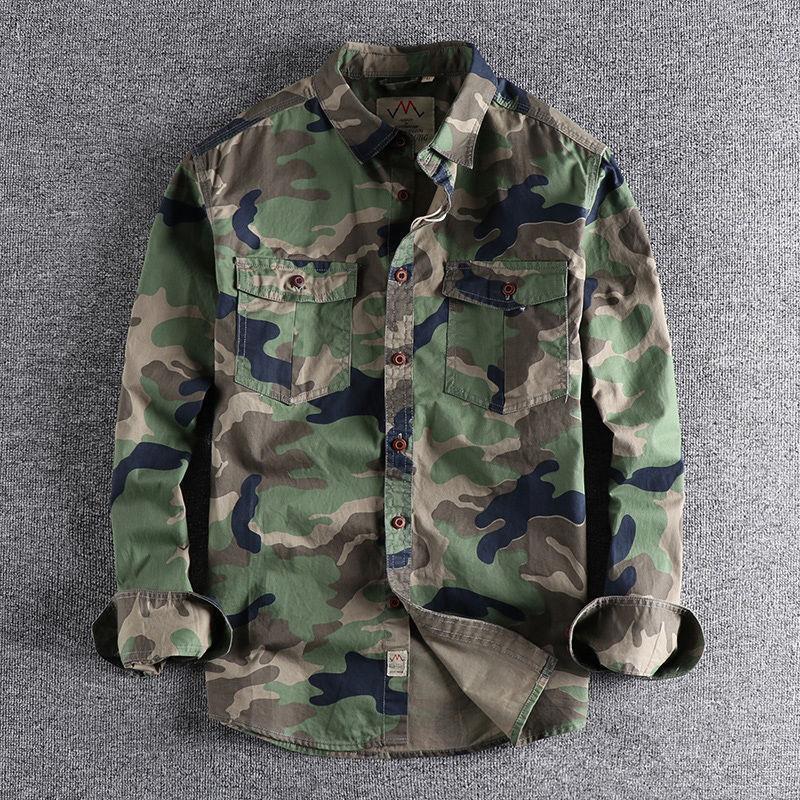 Chemise à manches longues avec salopette américaine camouflage délavée