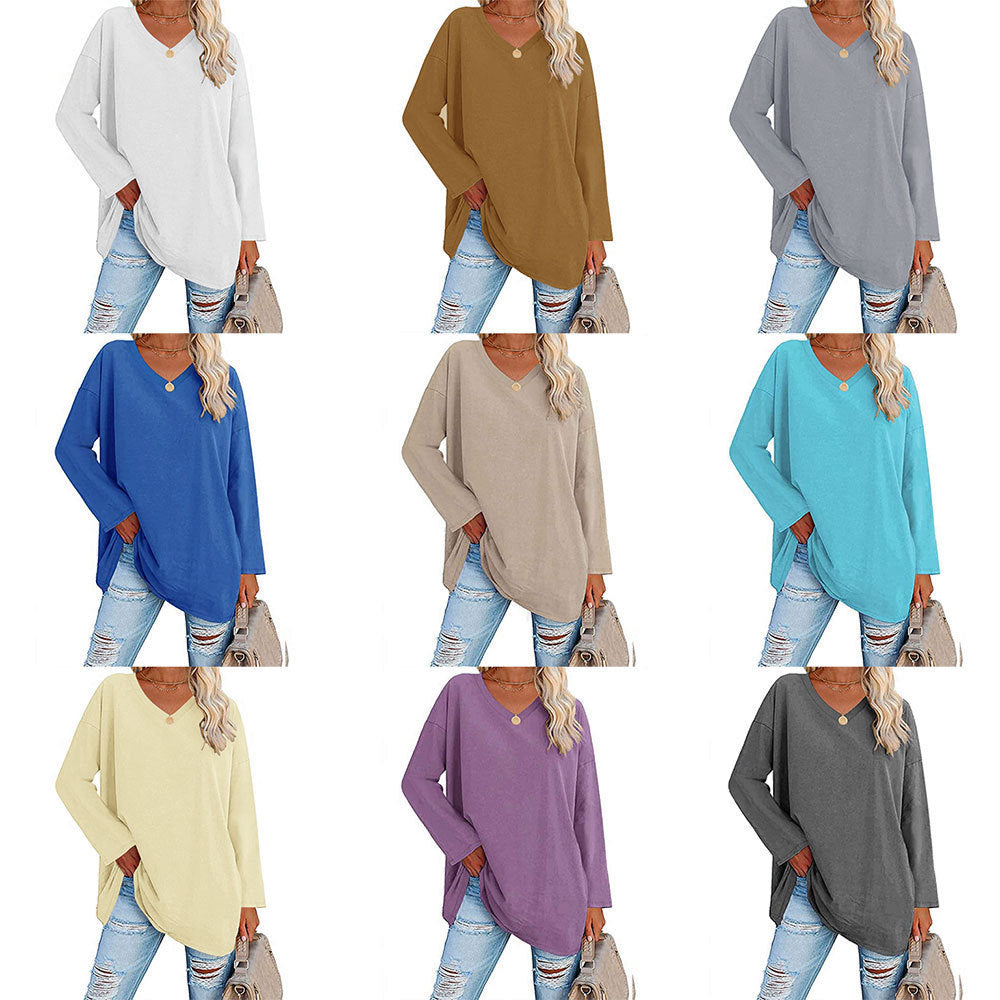 Oversized Women's T-shirt Loose Shoulder Sleeve V-neck Top