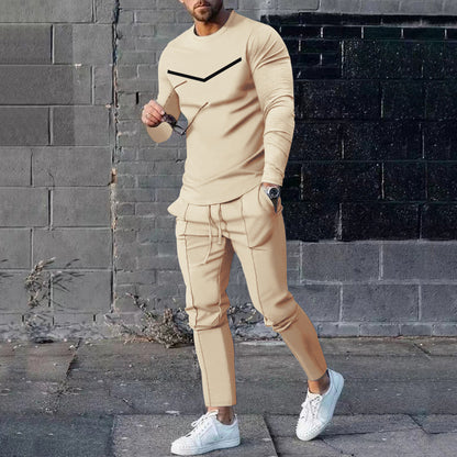 Round Neck Long Sleeve T-shirt Trousers Suit Men