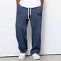 Waffle Straight Pants Fashion Brand Loose Loose  Drawstring Pockets Trousers Casual Men's Clothing