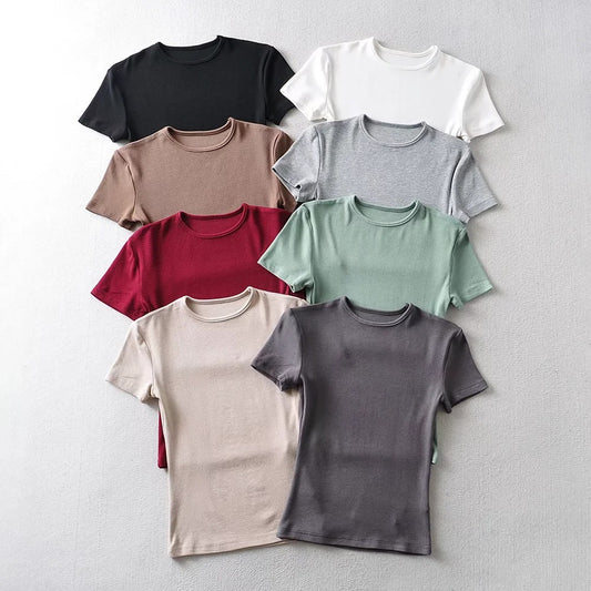 Women's Solid Color Round Neck Pullover Short Sleeve T-shirt