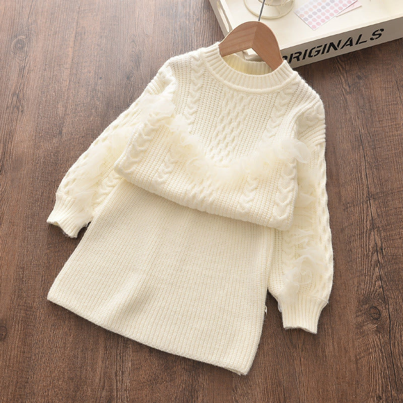 Autumn and winter new Korean girls' sweaters fashionable two-piece suits, small and medium-sized children's foreign-style sweater skirts, a consignment