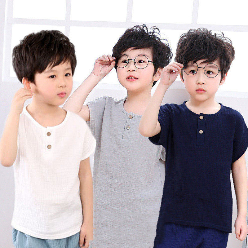 Boys' Short-sleeved Cotton And Linen T-shirts For Children's Tops