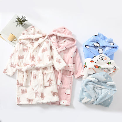 Flannel Girls Print Pajamas Loungewear Bathrobe