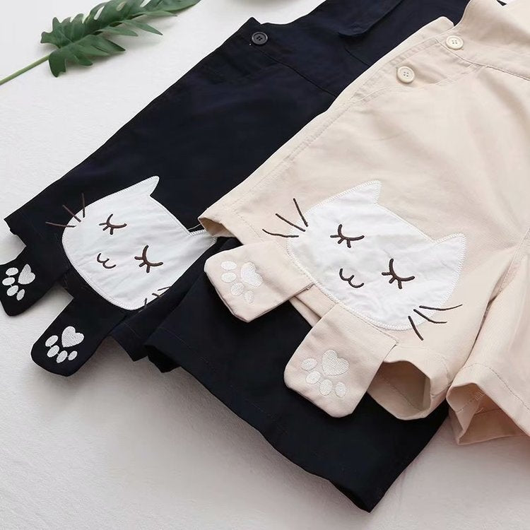 Cat Embroidery Schoolgirl Overalls