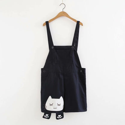 Cat Embroidery Schoolgirl Overalls