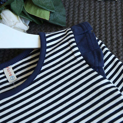 Girls Casual Striped  Short-Sleeved Denim Strap Dress