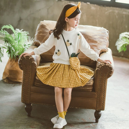 Girls Round Neck Pineapple Bag Two-piece Suit