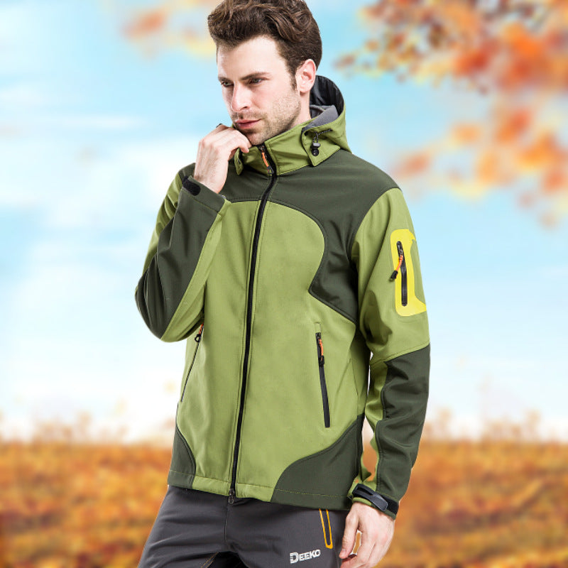 Men's Outdoor Single Layer Jacket Plus Velvet Spring And Autumn Warm Jacket