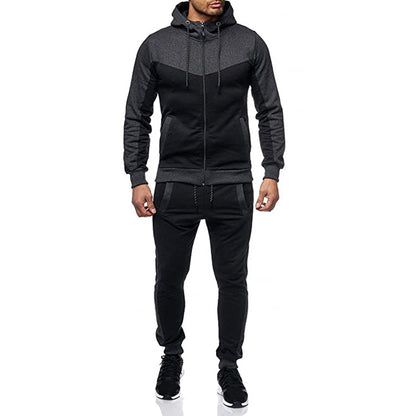 Men's Hooded Color Block Casual Cardigan Set