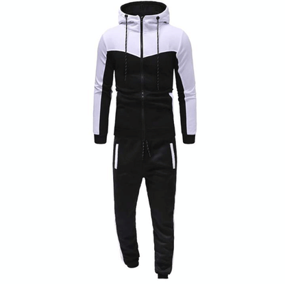 Men's Hooded Color Block Casual Cardigan Set