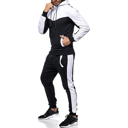 Men's Hooded Color Block Casual Cardigan Set