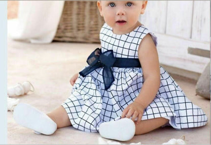 Baby Blue Baby Plaid Dress With Bow Skirt