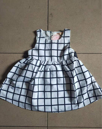 Baby Blue Baby Plaid Dress With Bow Skirt