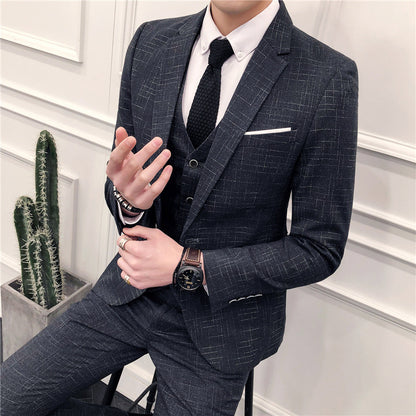 Men's Korean Style Slim Dress Three-piece Suit