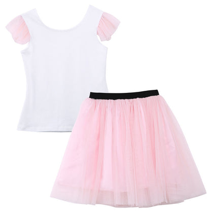 Spring Cotton Short-Sleeved Fashion Sweet Parent-Child Suit Net Gauze Canopy Skirt Two-Piece Mother And Daughter Suit Skirt