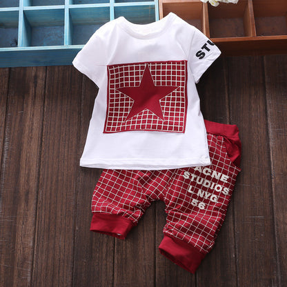 Baby Girls Boys Clothes Brand Summer Kids Clothes Sets Short Sleeved T-Shirt Pants Suit Star Printed Clothes Newborn Sport Suits