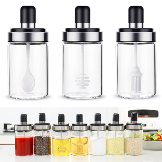 Seasoning Jar With Spoon Transparent Glass Salt Jar With Lid