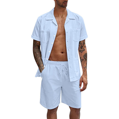 Summer Sports Short Sleeve Shorts Set Linen Loose Casual Men's Shirt Set Summer