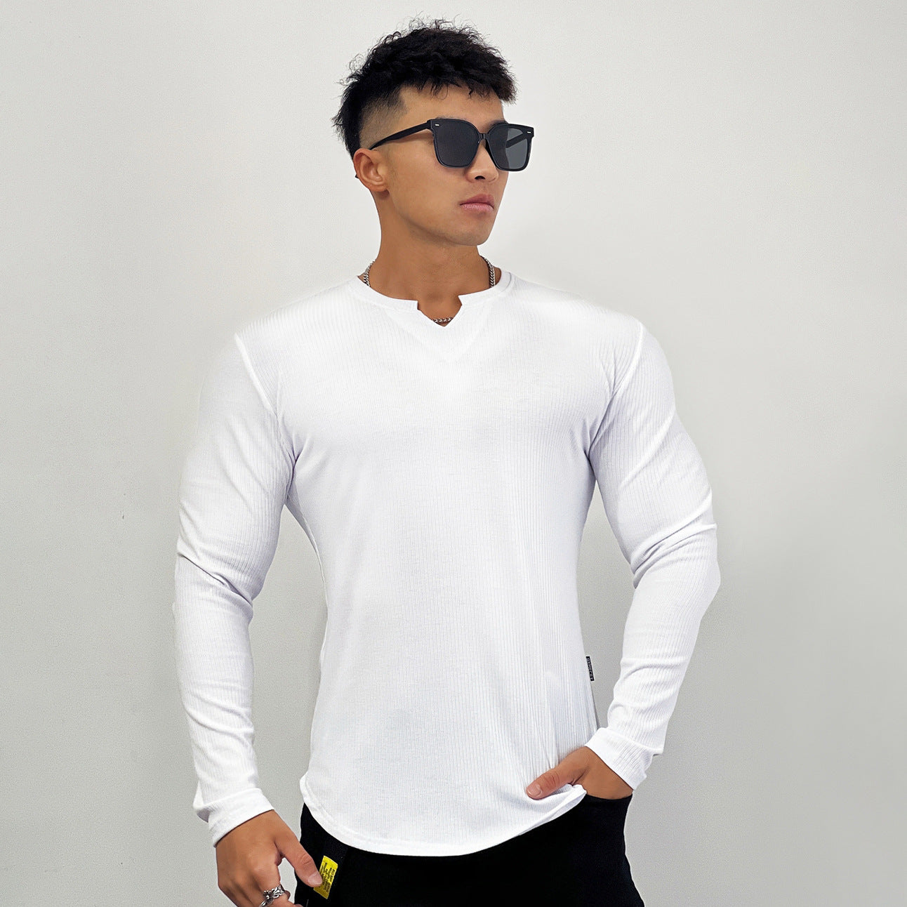 Men's Training Solid Stripe Elastic Sports Shirt