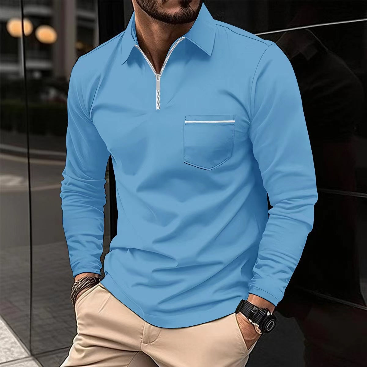 Autumn Polo Shirt Zipper Men's Long Sleeve Polo Shirt