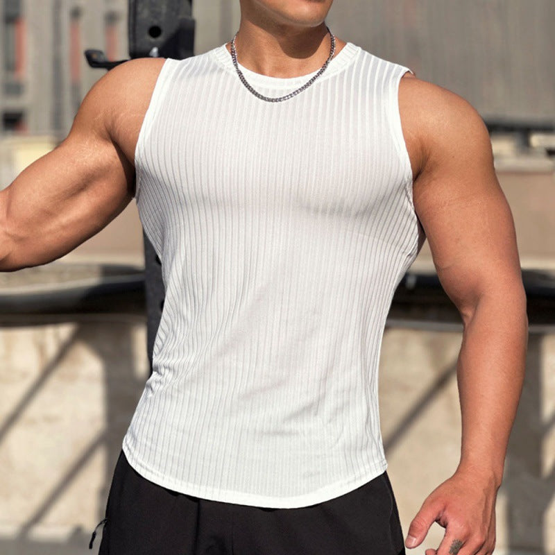 Men's Striped Quick-drying Elastic Running Wait Lifting Equipment Sports Sleeveless Tank Top