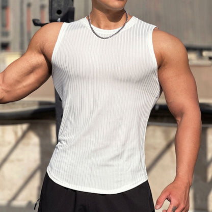 Men's Striped Quick-drying Elastic Running Wait Lifting Equipment Sports Sleeveless Tank Top